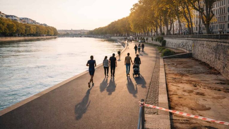 Balade aurore de Lyon après la fin de la crue de la Saône