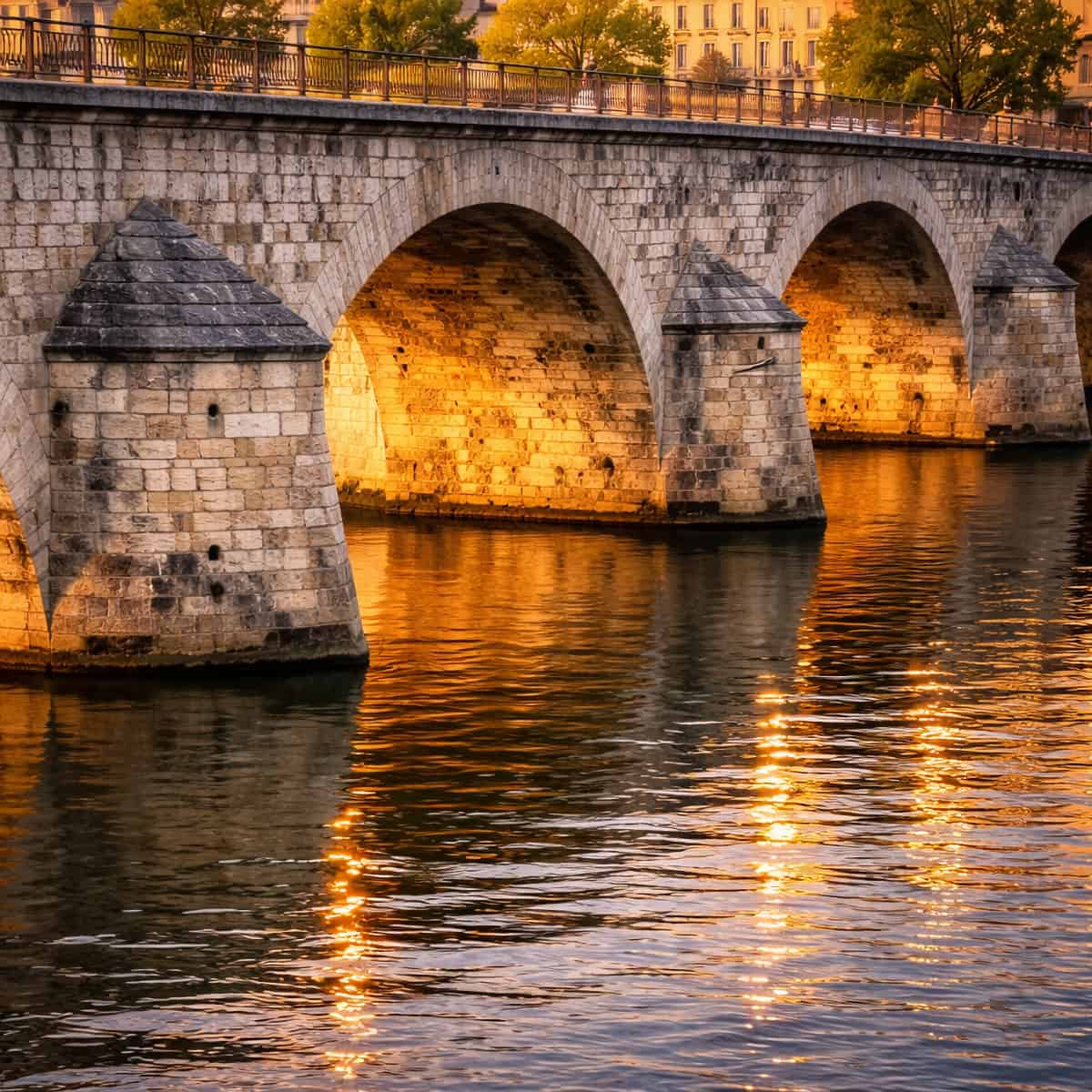 Arches en pierre du pont Saint-Laurent à Mâcon vues de profil depuis la Saône