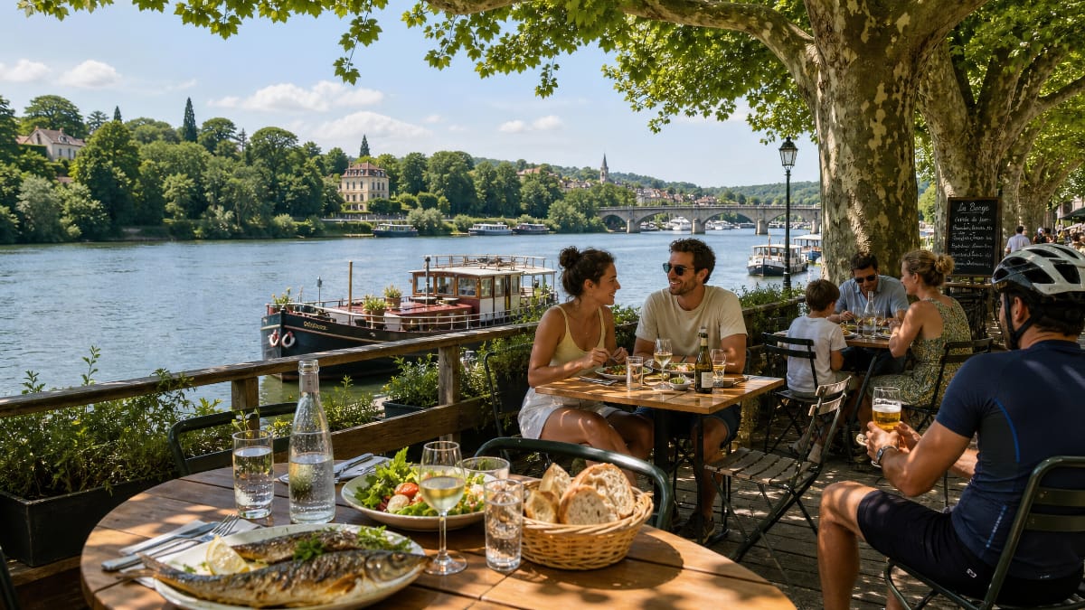 Terrasses ombragées en bord de Saône : déjeuner au frais