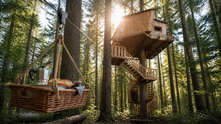 Dormir en cabane au lac des Sapins, à 9 m de haut