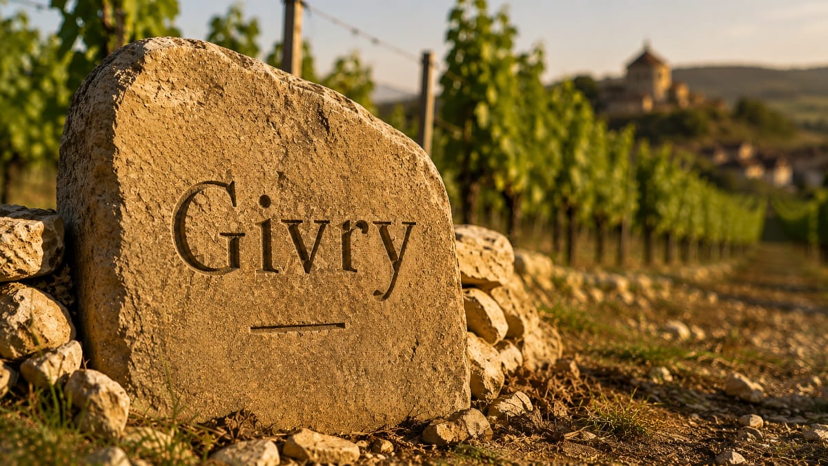 Plaque gravée marquant un lieu-dit dans une parcelle de vigne à Givry