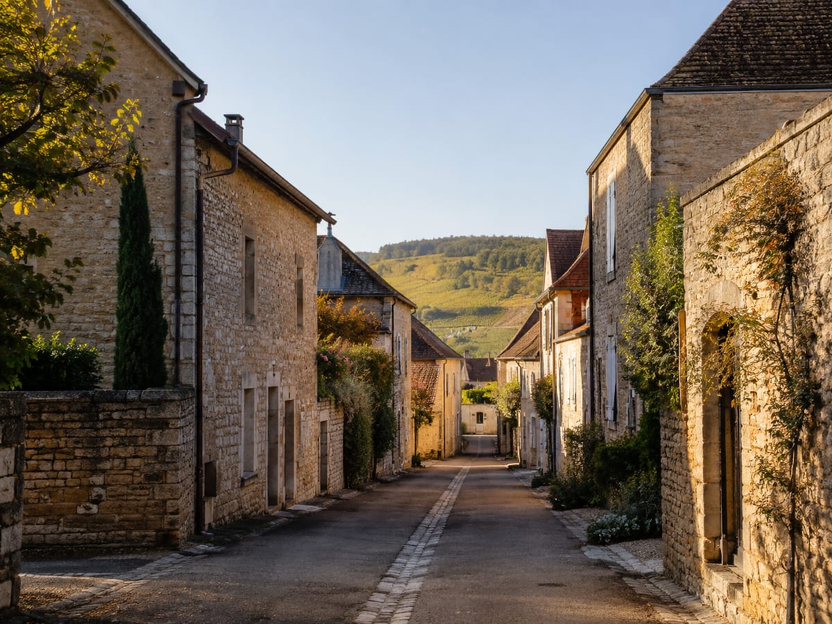 Ruelle du village de Mercurey avec ses maisons de pierre en Côte chalonnaise