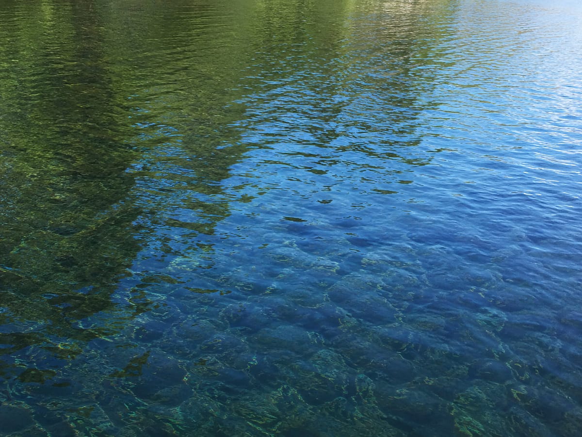 Reflets sur l'eau claire du plan d'eau du Bordelan à Villefranche-sur-Saône