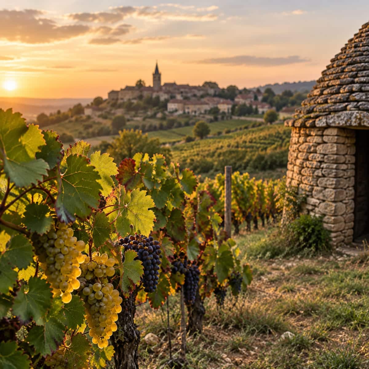 Rangs de vigne sur les coteaux de Champlitte avec une caborde en pierre sèche
