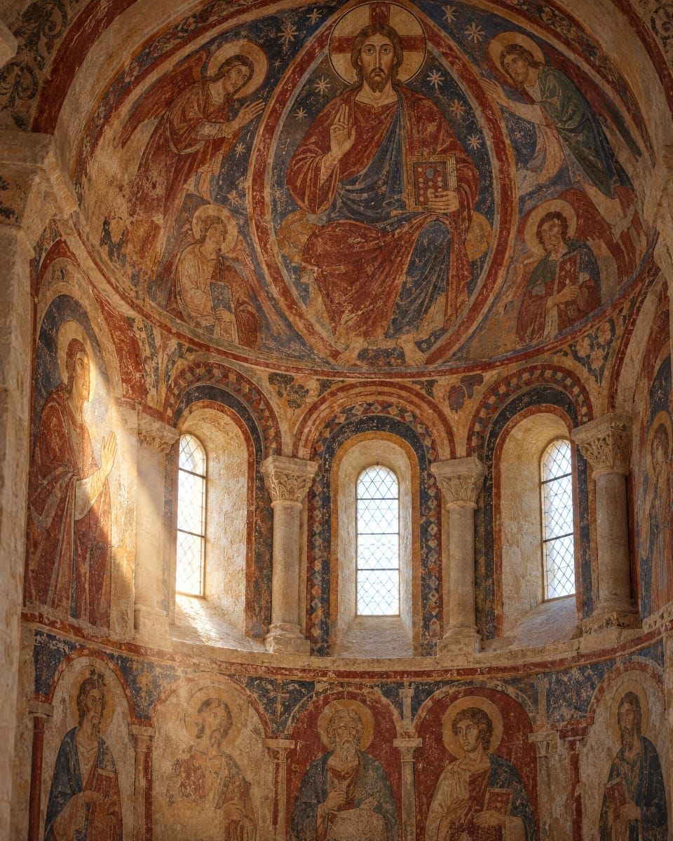 Fresques romanes de la chapelle des Moines à Berzé-la-Ville en Saône-et-Loire