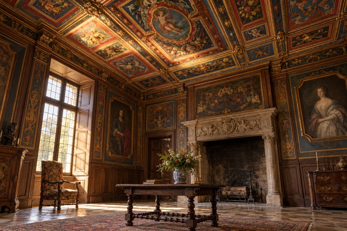 Décor peint et intérieur Louis XIII du château de Cormatin en Saône-et-Loire