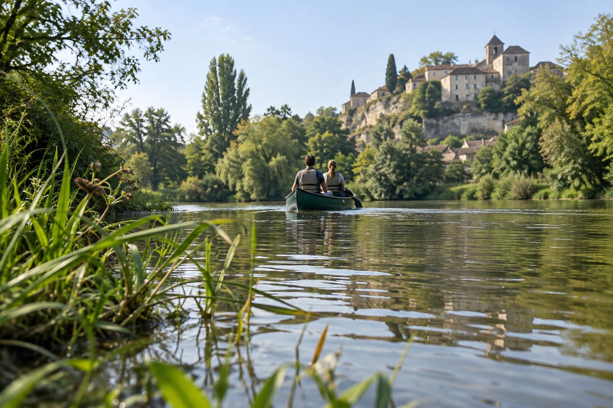 L’Ognon à Pesmes, au pied du village fortifié et de ses rives arborées
