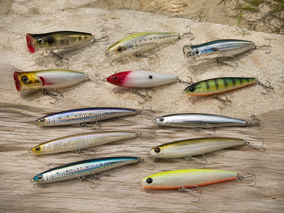 Leurres de pêche utilisés pour l'aspe en Saône, stickbaits et poppers
