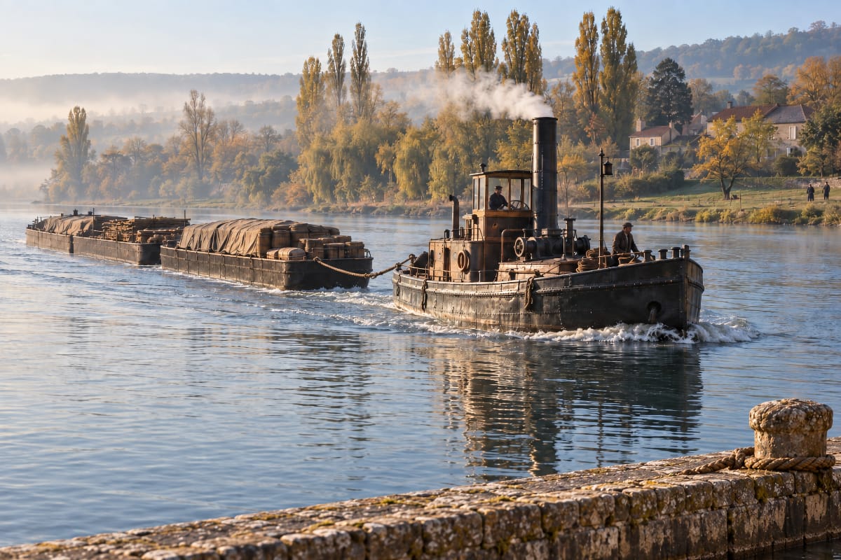 Bateau à vapeur naviguant sur la Saône au XIXe siècle