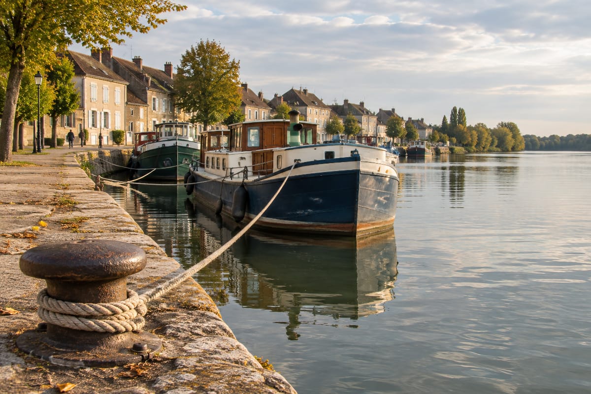 Péniches naviguant sur la Saône, héritières de la batellerie de marchandises