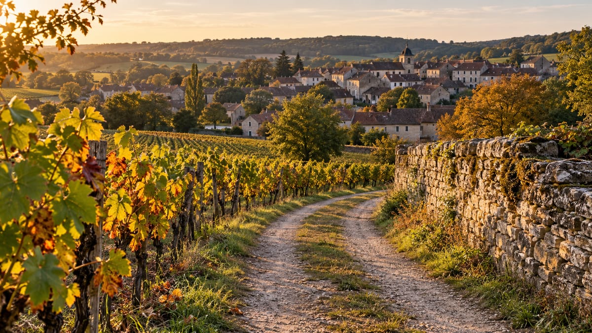 Chemin bordé de vignes près du village de Champlitte en Haute-Saône