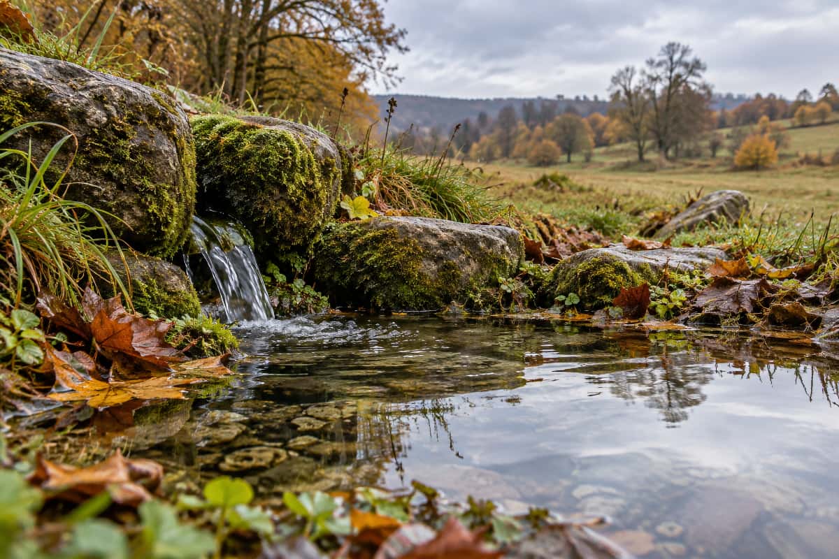 Évocation des premières eaux dans un paysage vosgien en automne