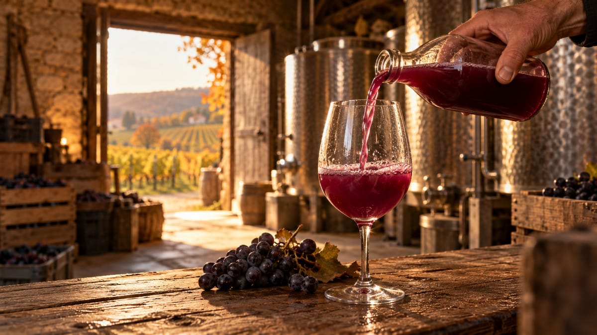 Dégustation de vin bourru avec châtaignes, noix et produits de terroir