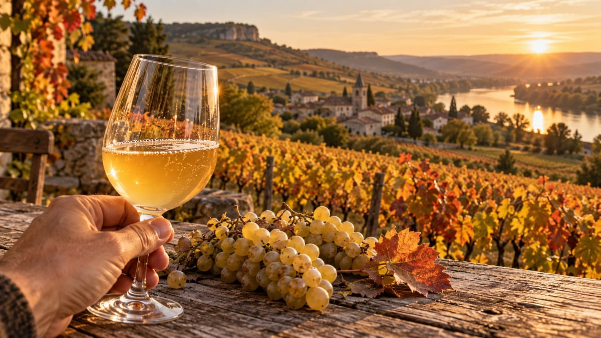 Vignes d'automne sur les coteaux d'un vignoble proche de la Saône